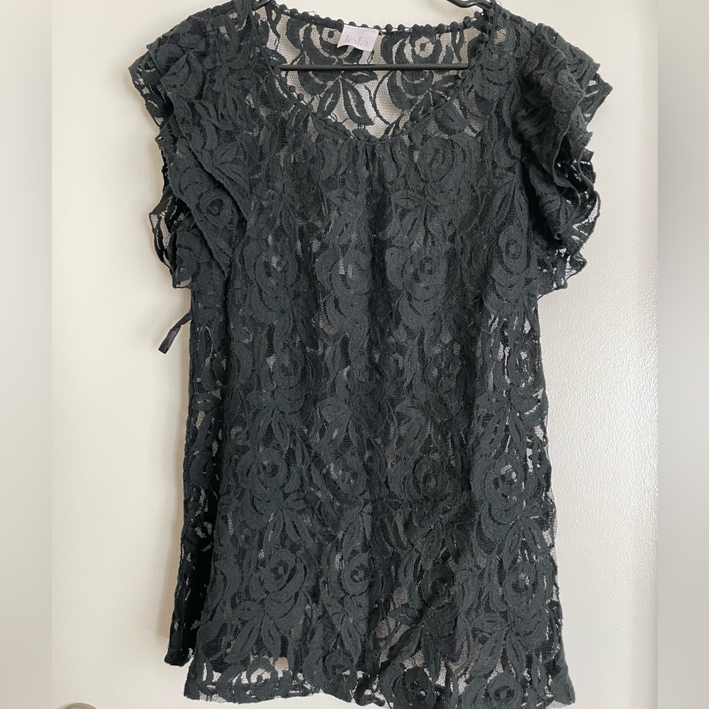 Lace blouse with flutter sleeves